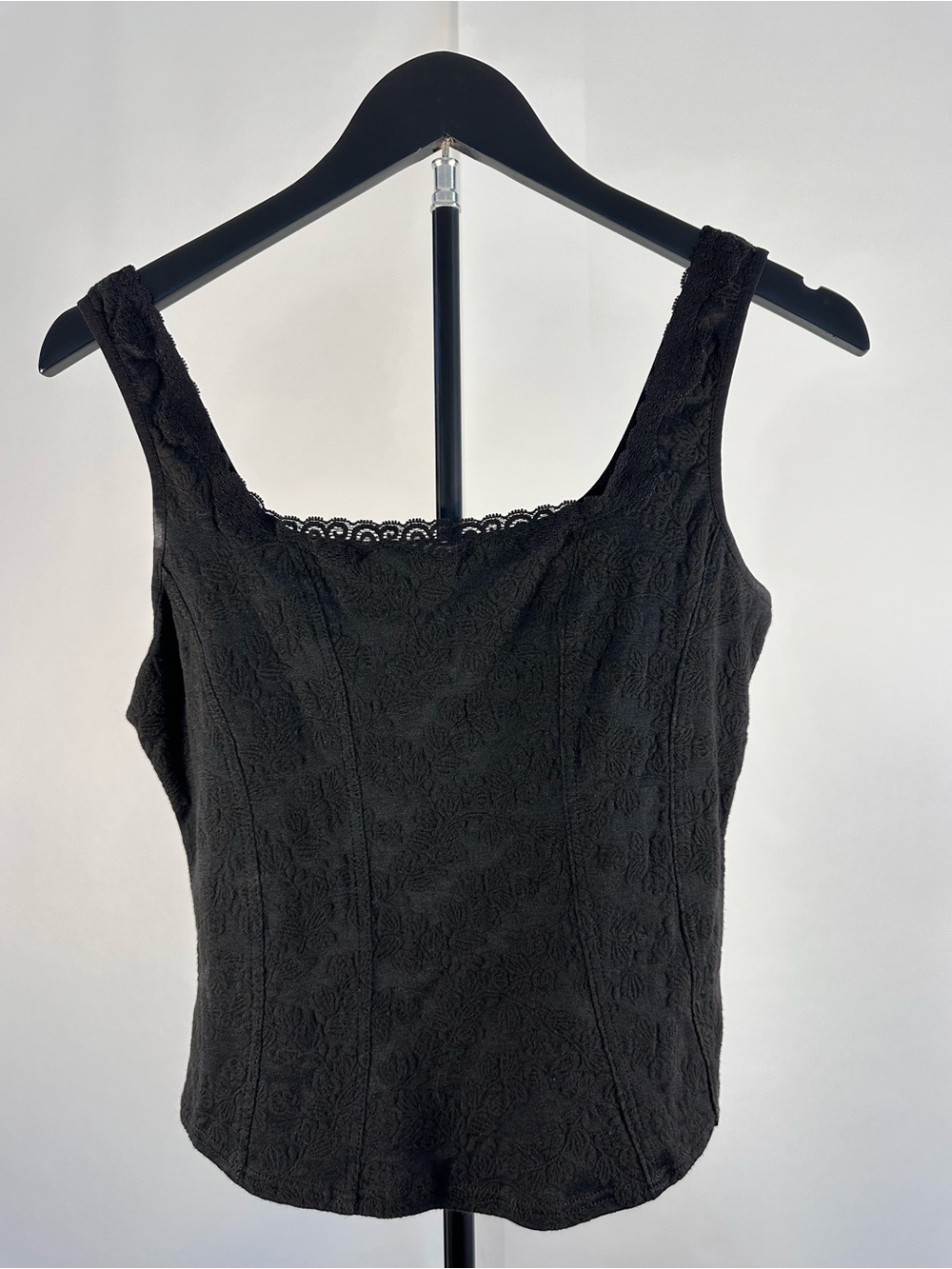 Arianne Black Lace Square-Neck Tank Top
